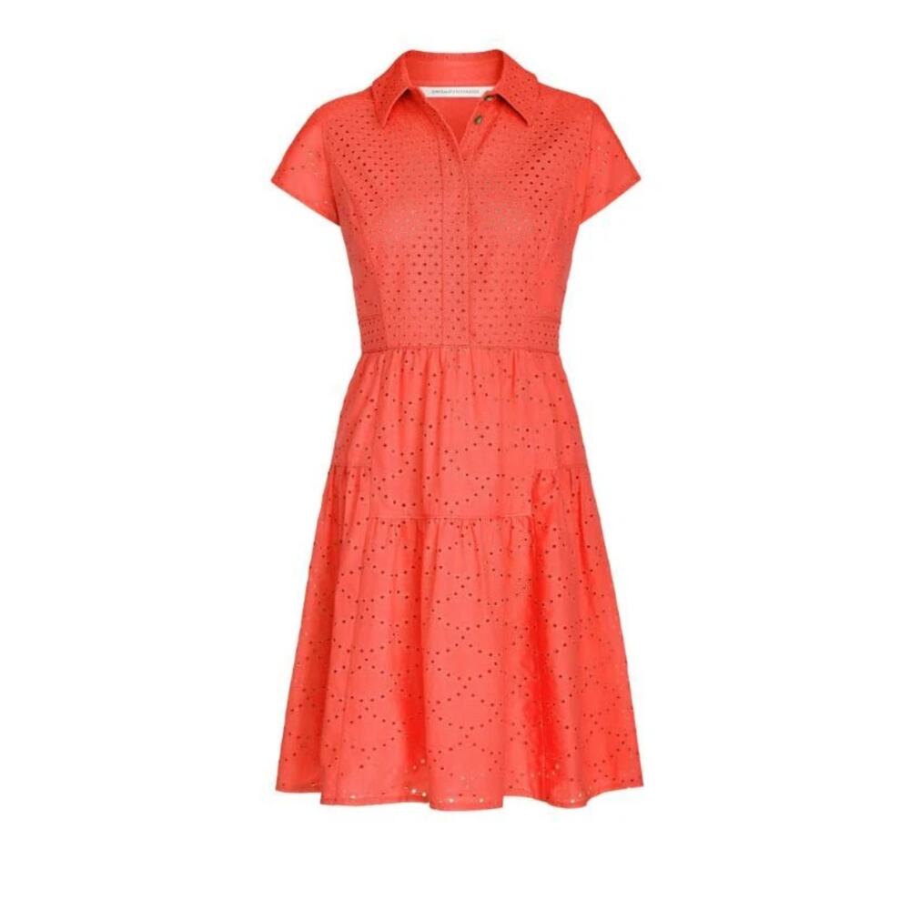 Diane Von Furstenberg DVF Skylar Coral Eyelet Shirt Dress